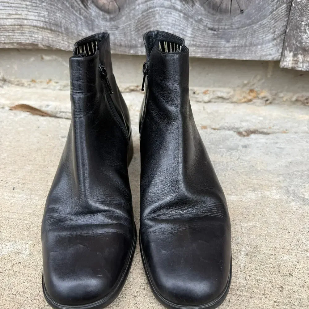 Amalfi Ankle Boots Leather Square Toe 90s Minimalist Women‎ 7 B Black